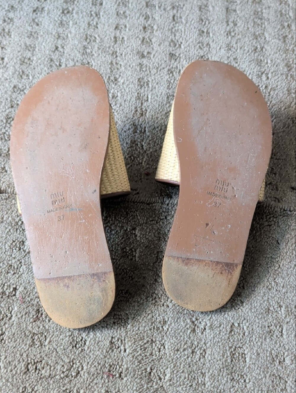Miu Miu Tan Leather & Natural Woven Slide Sandals - 37 - Picture 3 of 3